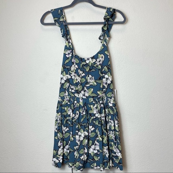 Free People Teal Floral Slip Pleated Mini Dress Size Small NWT - Picture 2 of 8